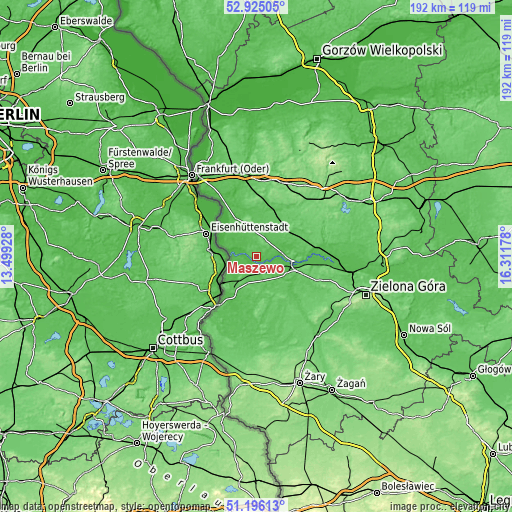 Topographic map of Maszewo