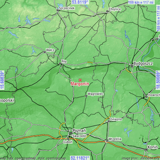 Topographic map of Margonin