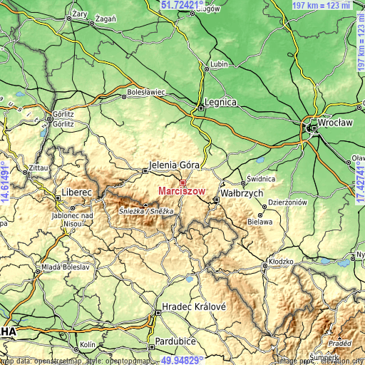 Topographic map of Marciszów