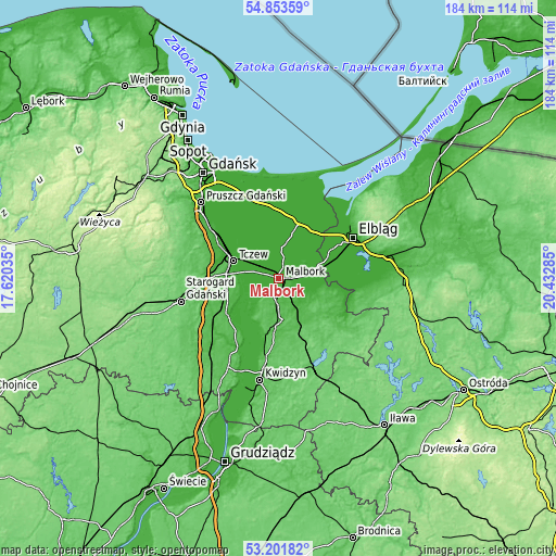 Topographic map of Malbork