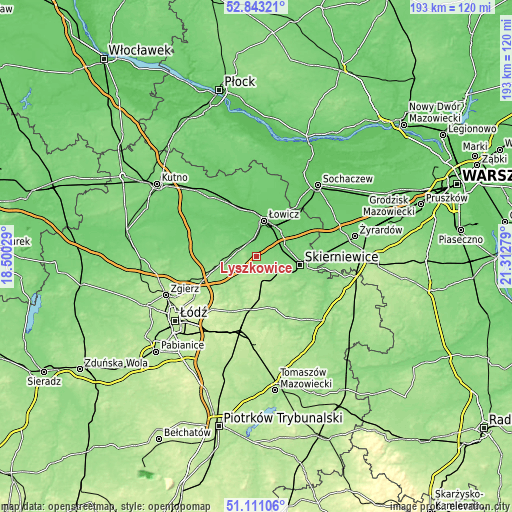 Topographic map of Łyszkowice