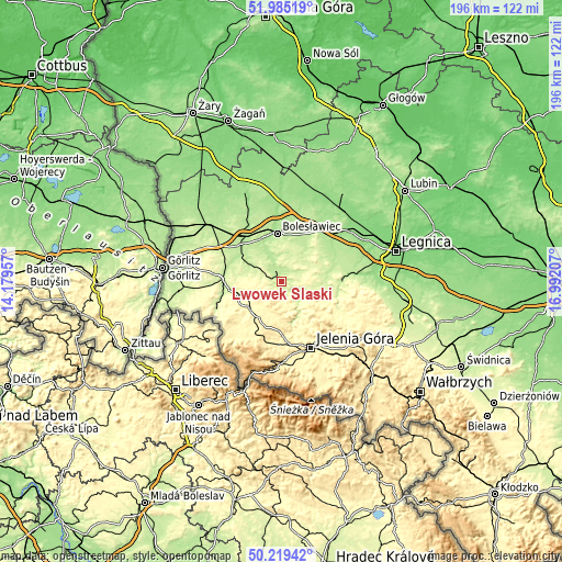 Topographic map of Lwówek Śląski