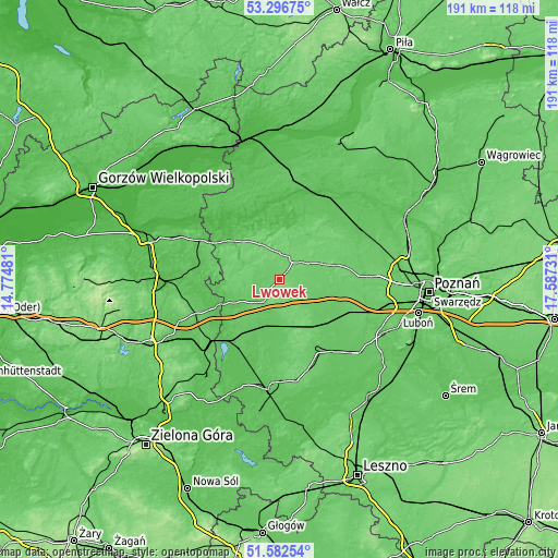 Topographic map of Lwówek