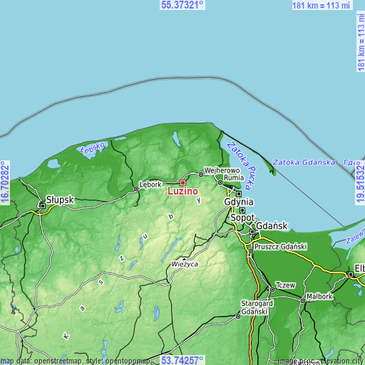 Topographic map of Luzino