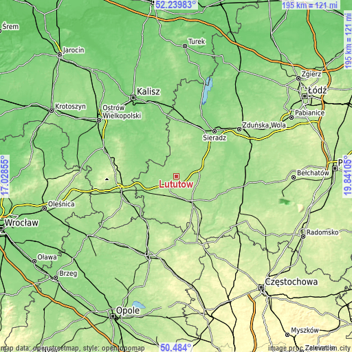 Topographic map of Lututów