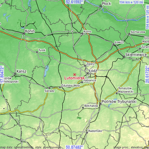 Topographic map of Lutomiersk