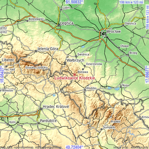 Topographic map of Ludwikowice Kłodzkie