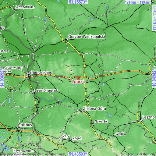 Topographic map of Lubrza