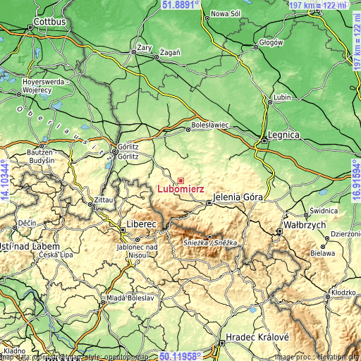 Topographic map of Lubomierz