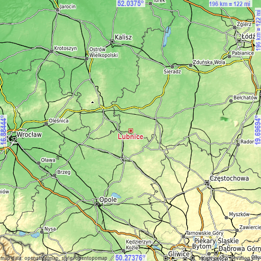 Topographic map of Łubnice