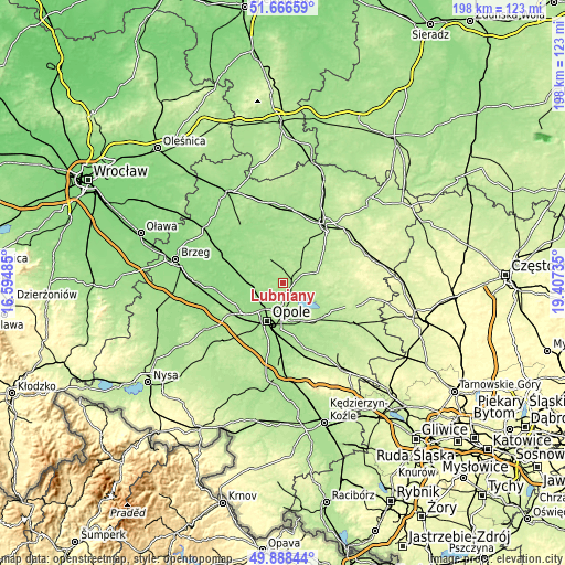 Topographic map of Łubniany