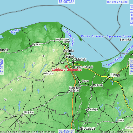 Topographic map of Lublewo Gdańskie