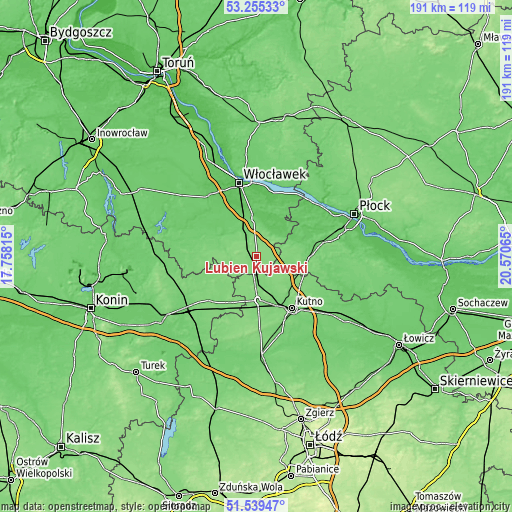 Topographic map of Lubień Kujawski