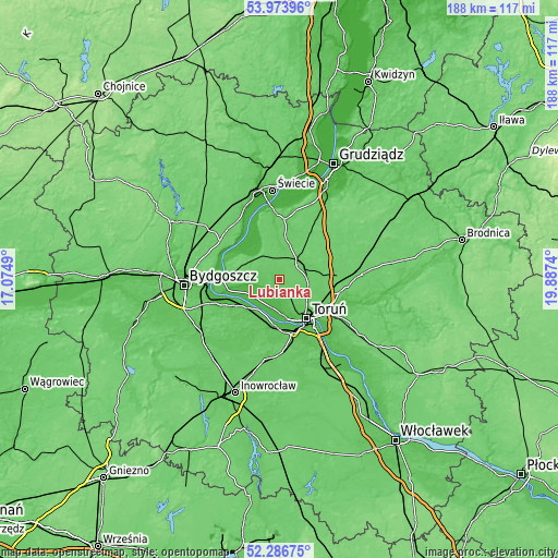 Topographic map of Łubianka