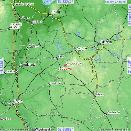 Topographic map of Lubawa