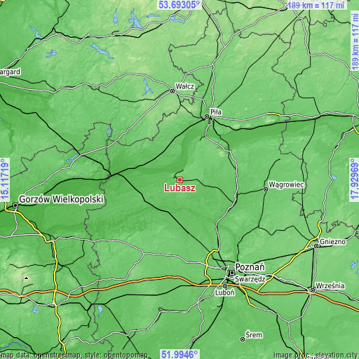 Topographic map of Lubasz