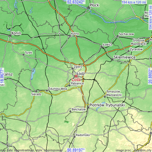 Topographic map of Łódź