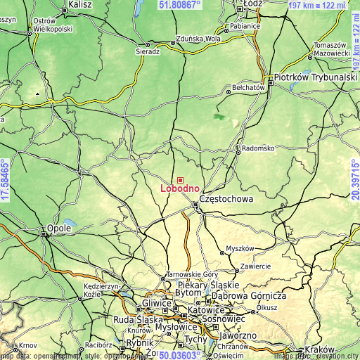 Topographic map of Łobodno