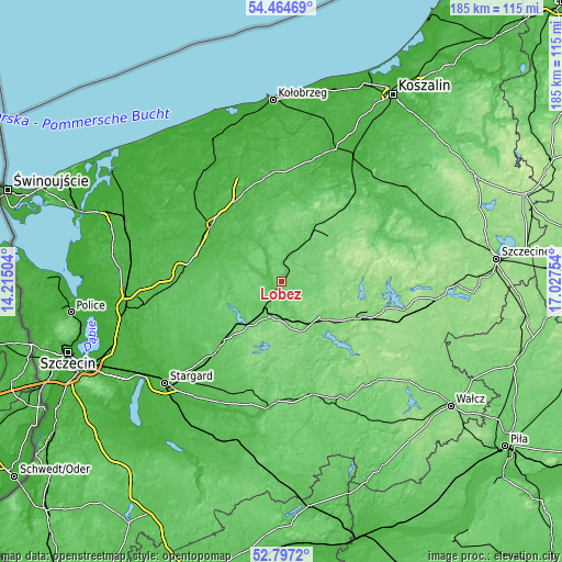 Topographic map of Łobez