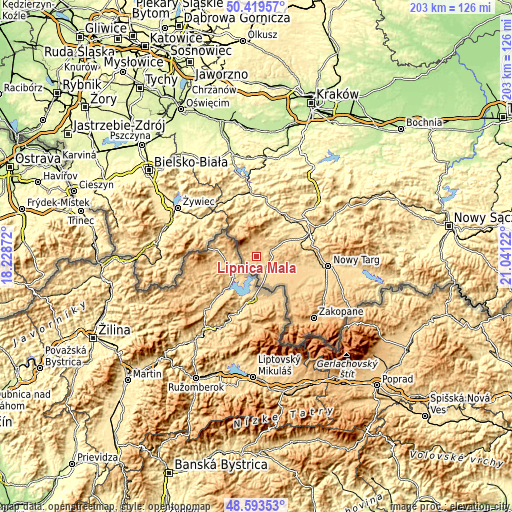 Topographic map of Lipnica Mała