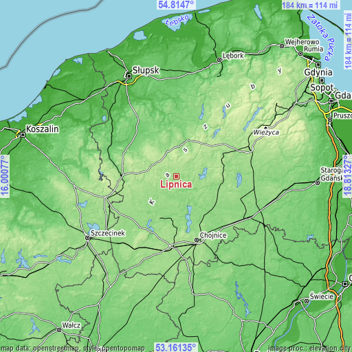 Topographic map of Lipnica