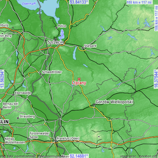 Topographic map of Lipiany