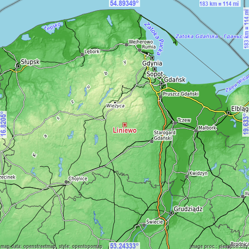 Topographic map of Liniewo