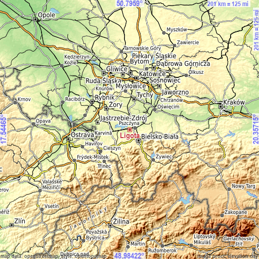Topographic map of Ligota