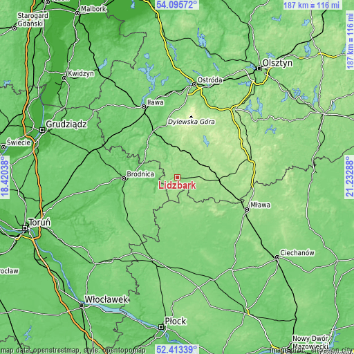 Topographic map of Lidzbark