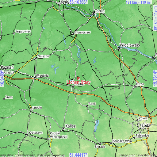 Topographic map of Licheń Stary