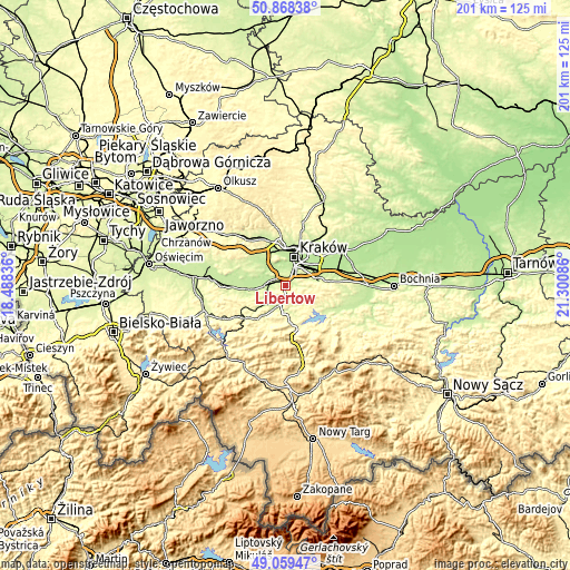 Topographic map of Libertów