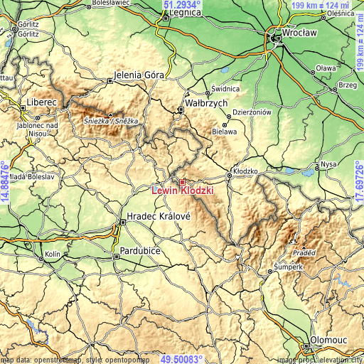 Topographic map of Lewin Kłodzki