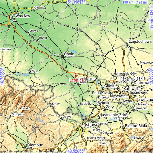 Topographic map of Leśnica