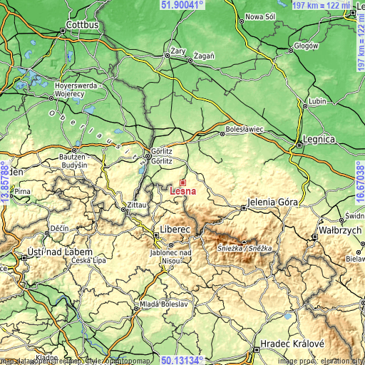 Topographic map of Leśna