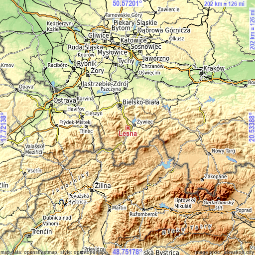 Topographic map of Leśna