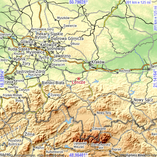 Topographic map of Leńcze