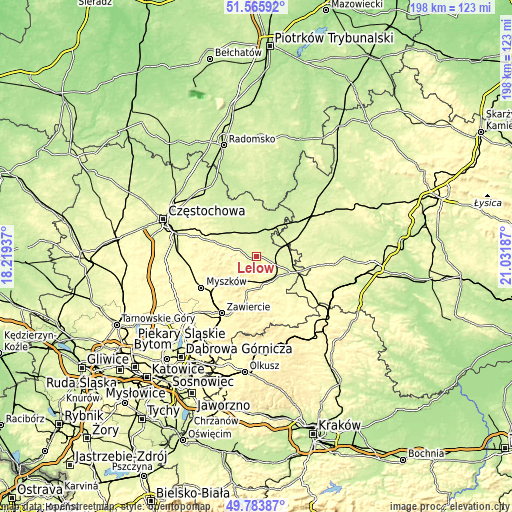 Topographic map of Lelów