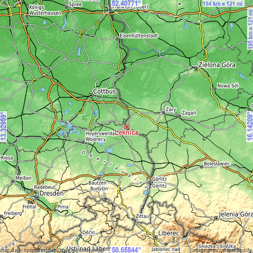 Topographic map of Łęknica