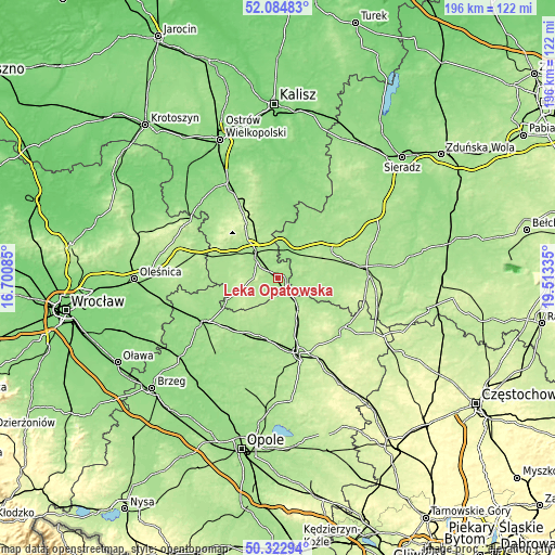 Topographic map of Łęka Opatowska