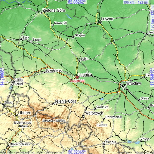 Topographic map of Legnica
