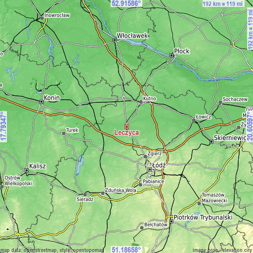 Topographic map of Łęczyca