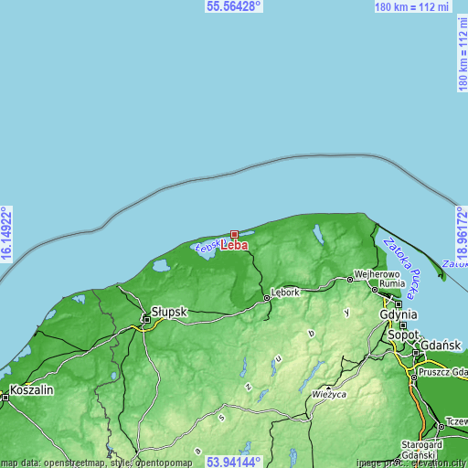 Topographic map of Łeba