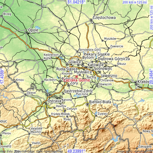 Topographic map of Łaziska Górne