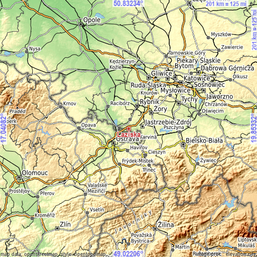 Topographic map of Łaziska