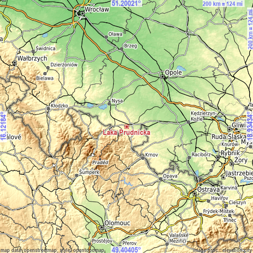Topographic map of Łąka Prudnicka