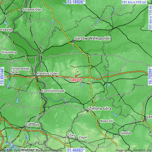 Topographic map of Łagów