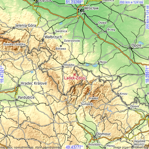 Topographic map of Lądek-Zdrój