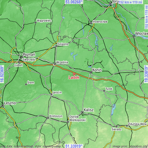 Topographic map of Lądek