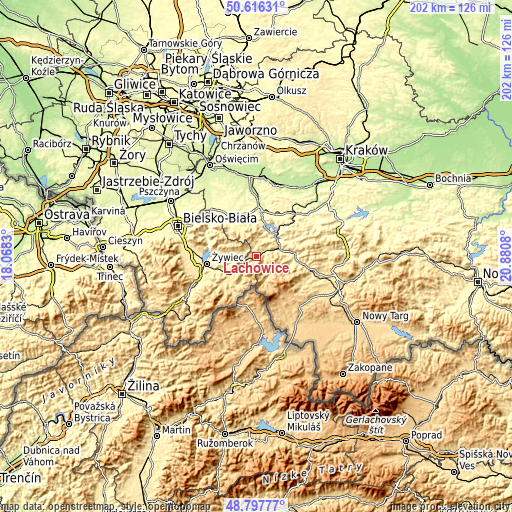 Topographic map of Lachowice