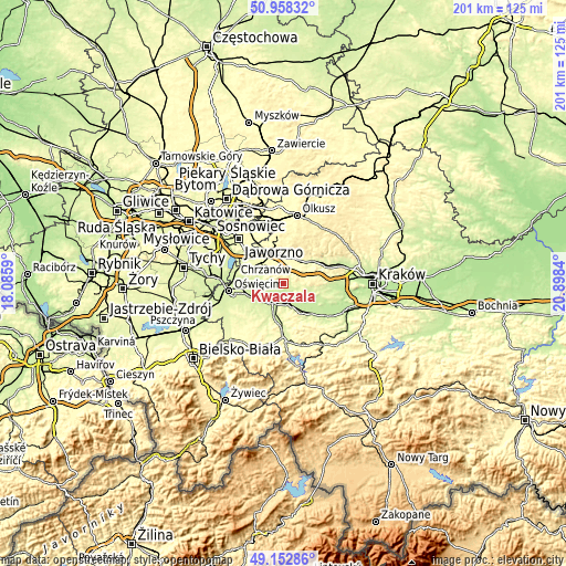 Topographic map of Kwaczała